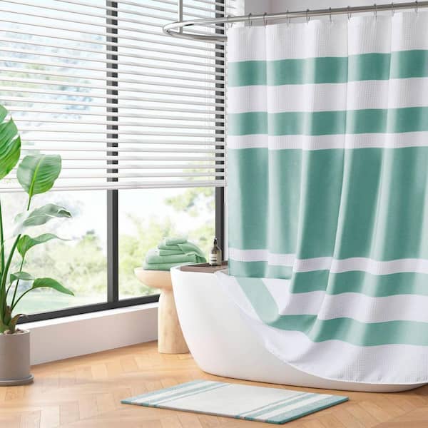 Spa Waffle Aqua 72 in. x 72 in. Shower Curtain