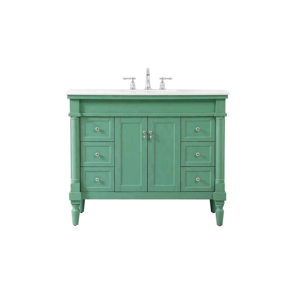 Timeless Home 42 in. W Bath Vanity in Vintage Mint with Marble Vanity Top i