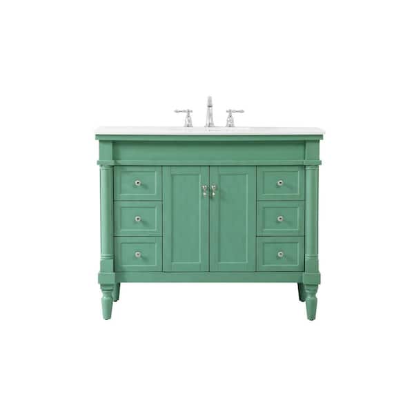 Unbranded Timeless Home 42 in. W Bath Vanity in Vintage Mint with Marble Vanity Top in White and Brown Vein with White Basin