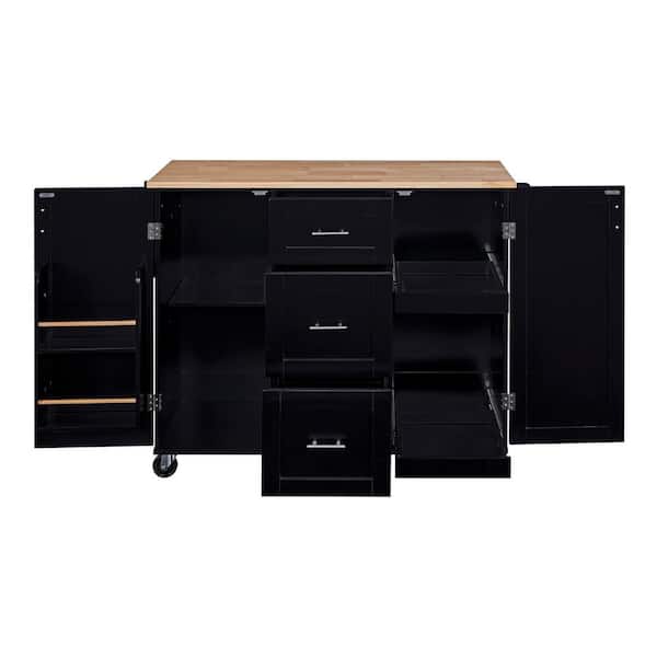 ANTFURN Black Kitchen Cart with Drawers, Locking Casters, Shelf, Spice Rack, Wheels
