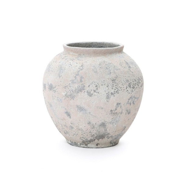 10.71 in H Mottled Gray Cement Globe Vase, Round Decorative Accent for Home Decor