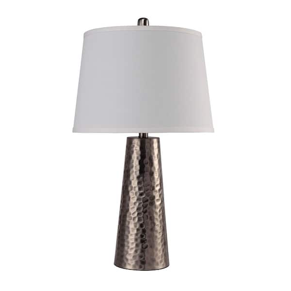 Jushua 25 in. H Silver leaf Hammered Table Lamp with White Shade, Task & Reading