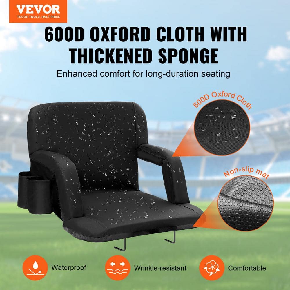 Black Portable Reclining Stadium Seat with Back Support, Set of 2