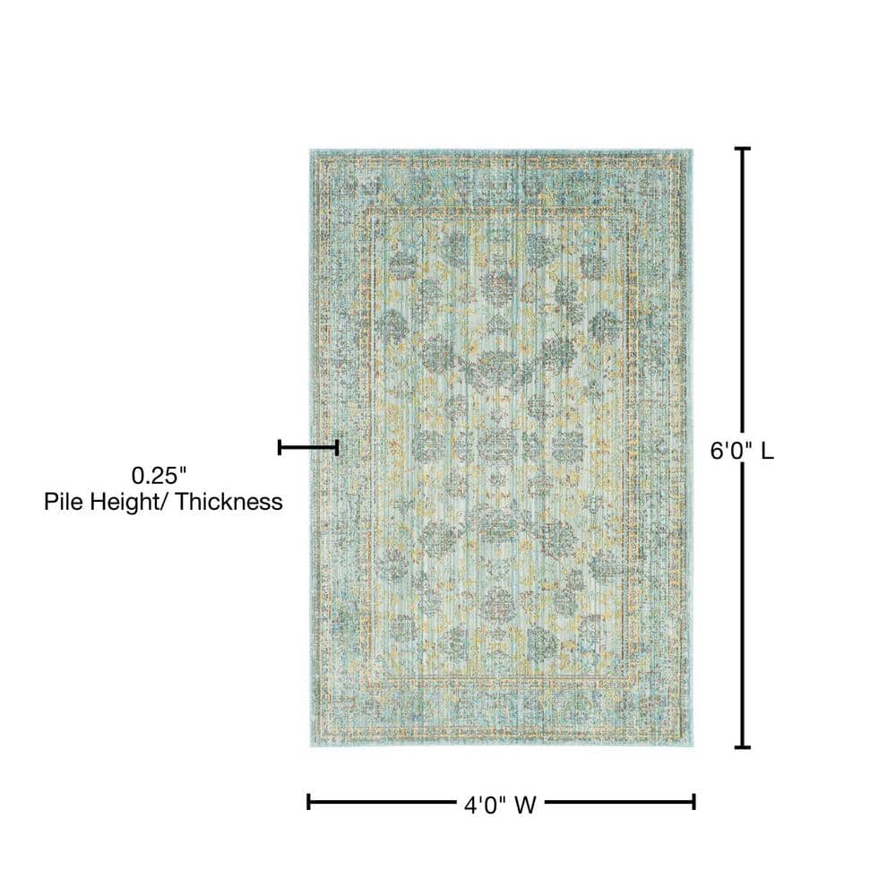 Valencia Light Blue and Turquoise Synthetic 4' x 6' Reversible Area Rug