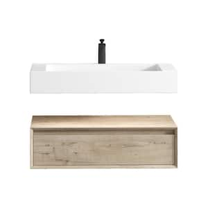 Alysa 36 in. W. x 20 in. D x 23 in. H Single Sink Floating Bath Vanity in Light Oak with White Acrylic Top