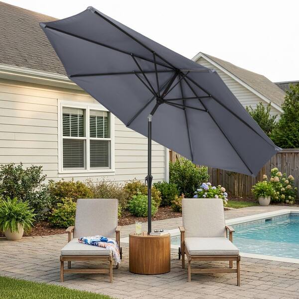 best rectangular patio umbrella JEAREY 8 ft. x 10 ft. Steel Rectangular Market Umbrella in Beige  8x10JXS-Beige