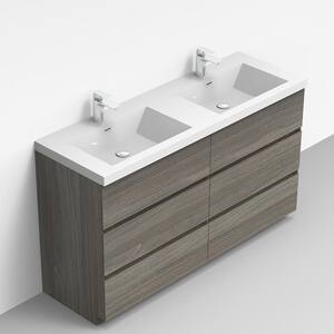 Cascade 59 in. W x 19.5 in. D x 34.2 in. H Double Sink Bath Vanity in Maple Grey with White Resin Top