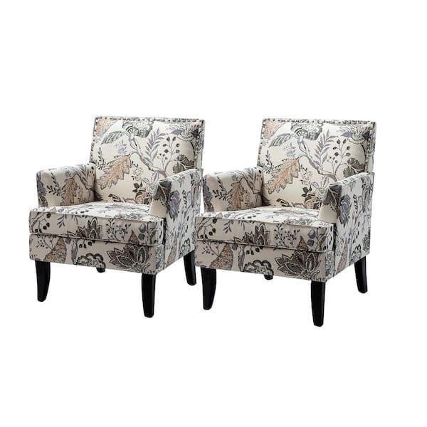 JAYDEN CREATION Herrera Contemporary Orange Nailhead Trim Armchair with Tapered Block Wooden Feet (Set of 2)