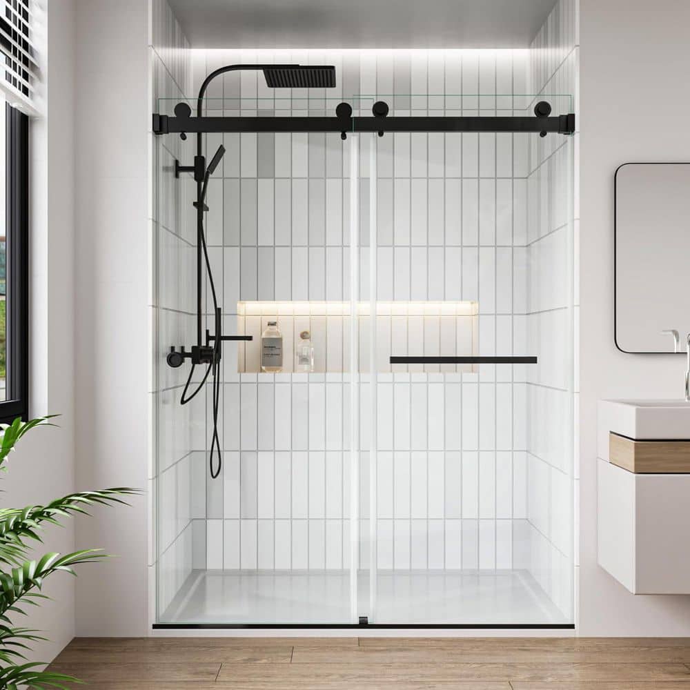 43 to 48 in. W x 72 in. H Frameless Double Sliding Shower Door in Matte Black with Clear Tempered Glass price history on PriceWatchPro