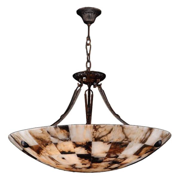 Worldwide Lighting Pompeii 5-Light Flemish Brass Natural Quartz Bowl Large Pendant