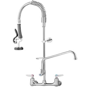 Double Handle High-Arc Kitchen Faucet with 43" Height Compartment Sink Pre-Rinse Sprayer 12" Swivel Spout in Silver