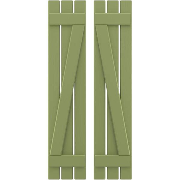 Ekena Millwork 11-1/2 in. W x 78 in. H Americraft 3 Board Exterior Real Wood Spaced Board and Batten Shutters with Z-Bar Moss Green