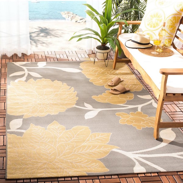 Courtyard Anthracite/Beige 7 ft. x 10 ft. Floral Indoor/Outdoor Patio  Area Rug