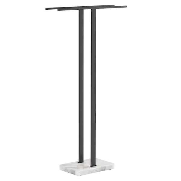 Bathroom Freestanding Towel Rack 37 in. H 2-Tier with Heavy Marble Base in Matte Black