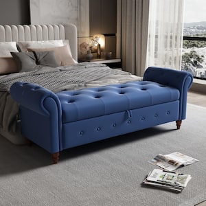 Navy Blue Tufted Armed Storage Bedroom Bench 24.4 in. H x 63 in. W x 22 in. D