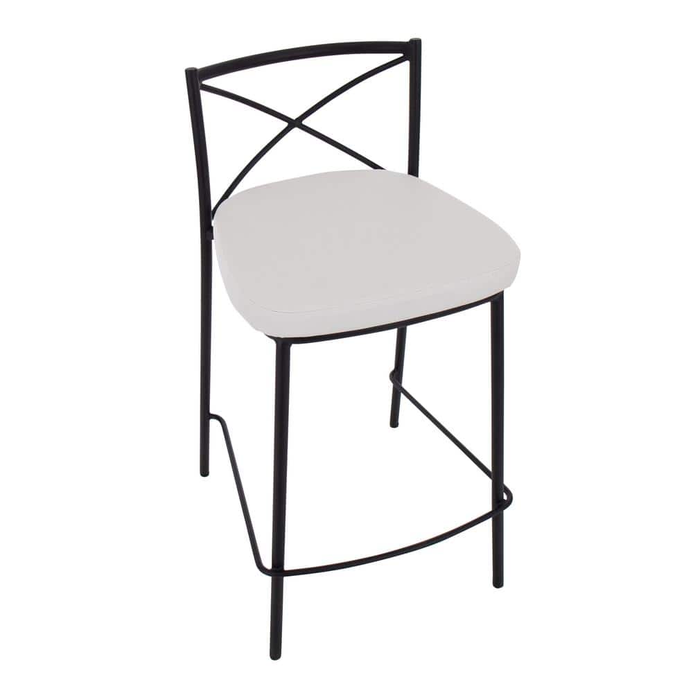 Charlotte 25" Black Metal and White Faux Leather Counter Stool Set