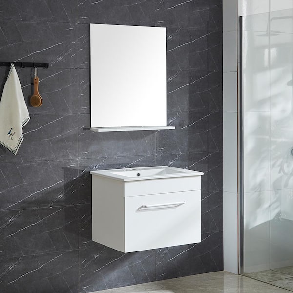 Garrido Bros. and Co. Moderna 21 in. W x 18 in. D x 18.25 in. H Vanity in White with Ceramic Vanity Top in White with Basin and Mirror
