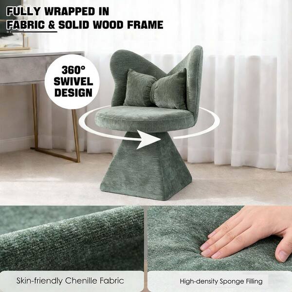 green dressing table chair SereneVita Vanity with Butterfly Back, Swivel Accent Side Chair Dining Chairs, Makeup Stool for Bedroom pattern: Solids