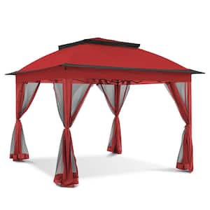 11 ft. x 11 ft. Red Steel Pop-up Gazebo with Mosquito Netting