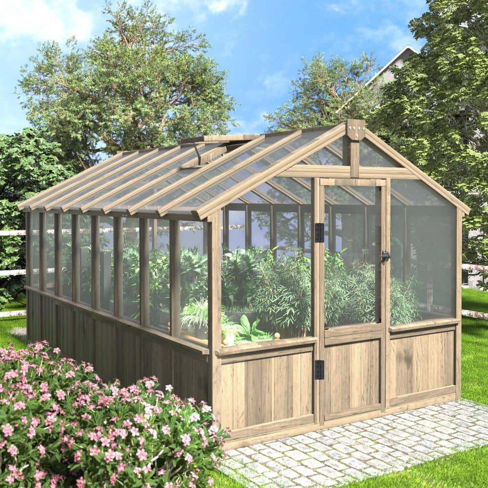 VEIKOUS 8 ft. W x 16 ft. D Cedar Wood Plant Greenhouse for