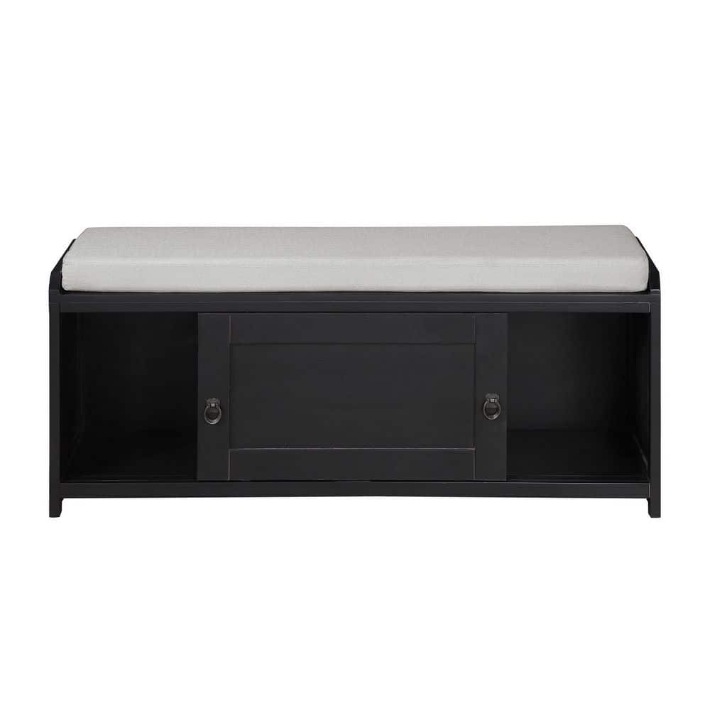 78.7 in. H x 31.5 in. W, Black Wooden Shoe Storage Bench with 4 Shelves, Soft Seat and Metal Hooks for Door Side Storage