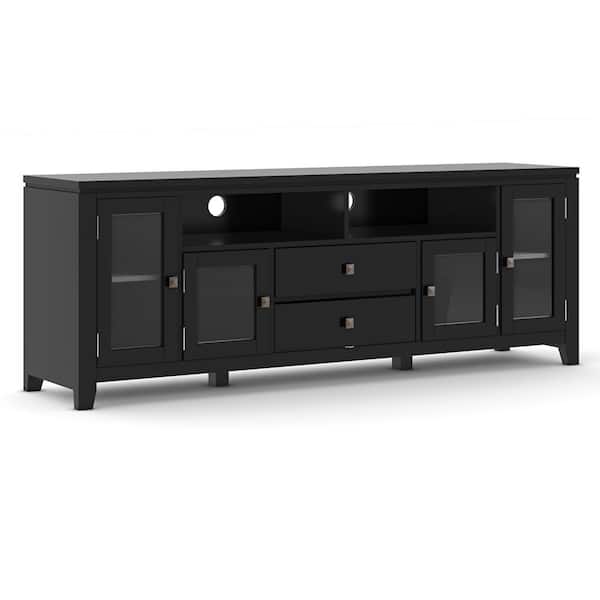 Simpli Home Cosmopolitan Solid Wood 72 in. Wide Contemporary TV Media Stand in Black for TVs up to 80 in.