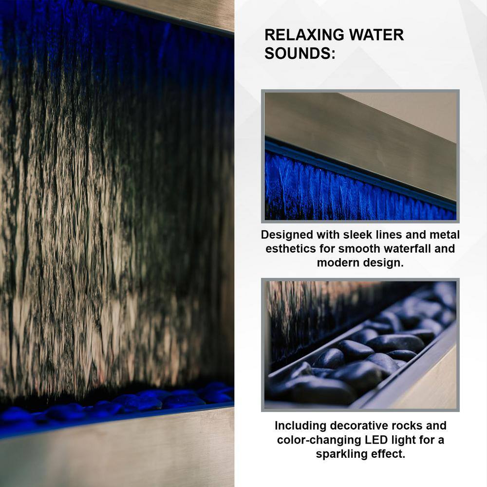 47" Black Glass Wall-Mounted Waterfall Fountain with LED Lights
