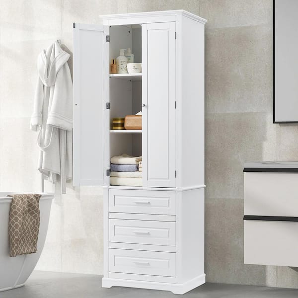 Flynama 15.70 in. W x 24.00 in. D x 70.00 in. H Tall White Linen Cabinet with Drawers in White