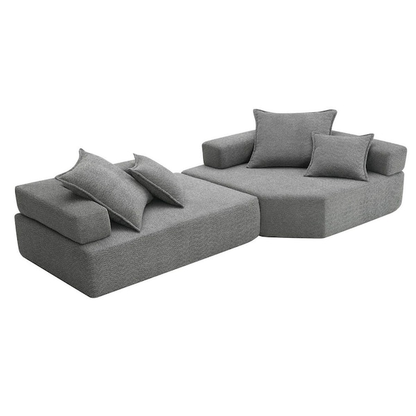 103.5 in. Boucle Fabric Compressed Sectional Sofa in. Gray