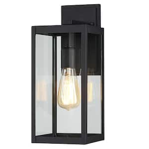 1-Light Black Modern Non Solar Outdoor Wall Lantern Sconce with Clear Glass Panel