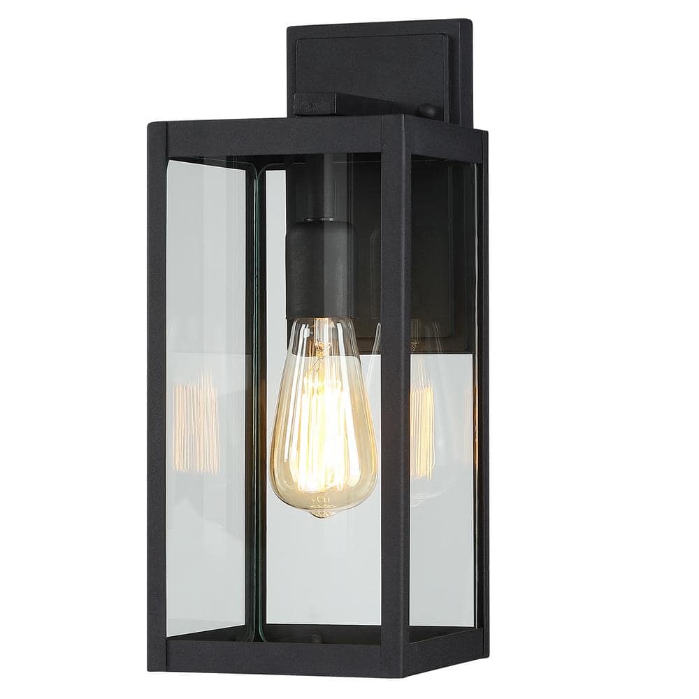 1-Light Black Modern Non Solar Outdoor Wall Lantern Sconce with Clear Glass Panel price history on PriceWatchPro