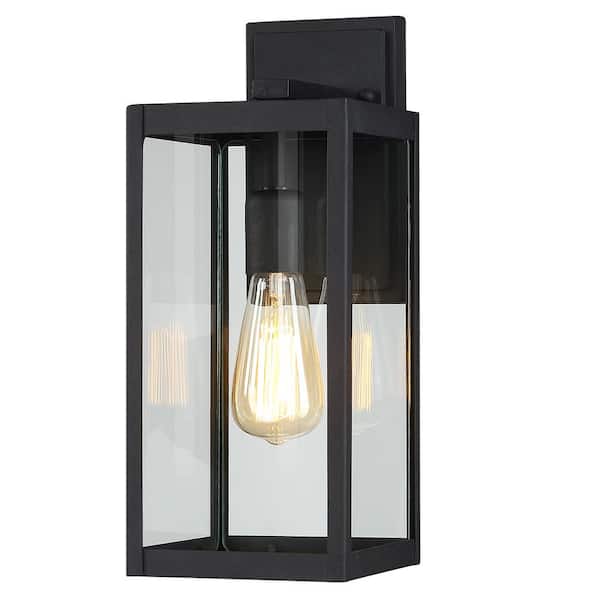 TRUE FINE 1-Light Black Modern Non Solar Outdoor Wall Lantern Sconce with Clear Glass Panel