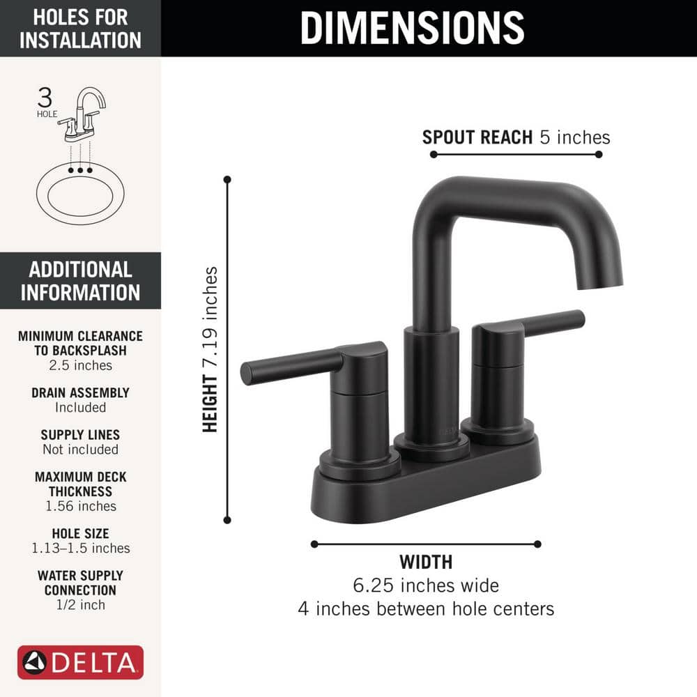 Matte Black Stainless Steel Centerset Bathroom Faucet with Pop-Up Drain