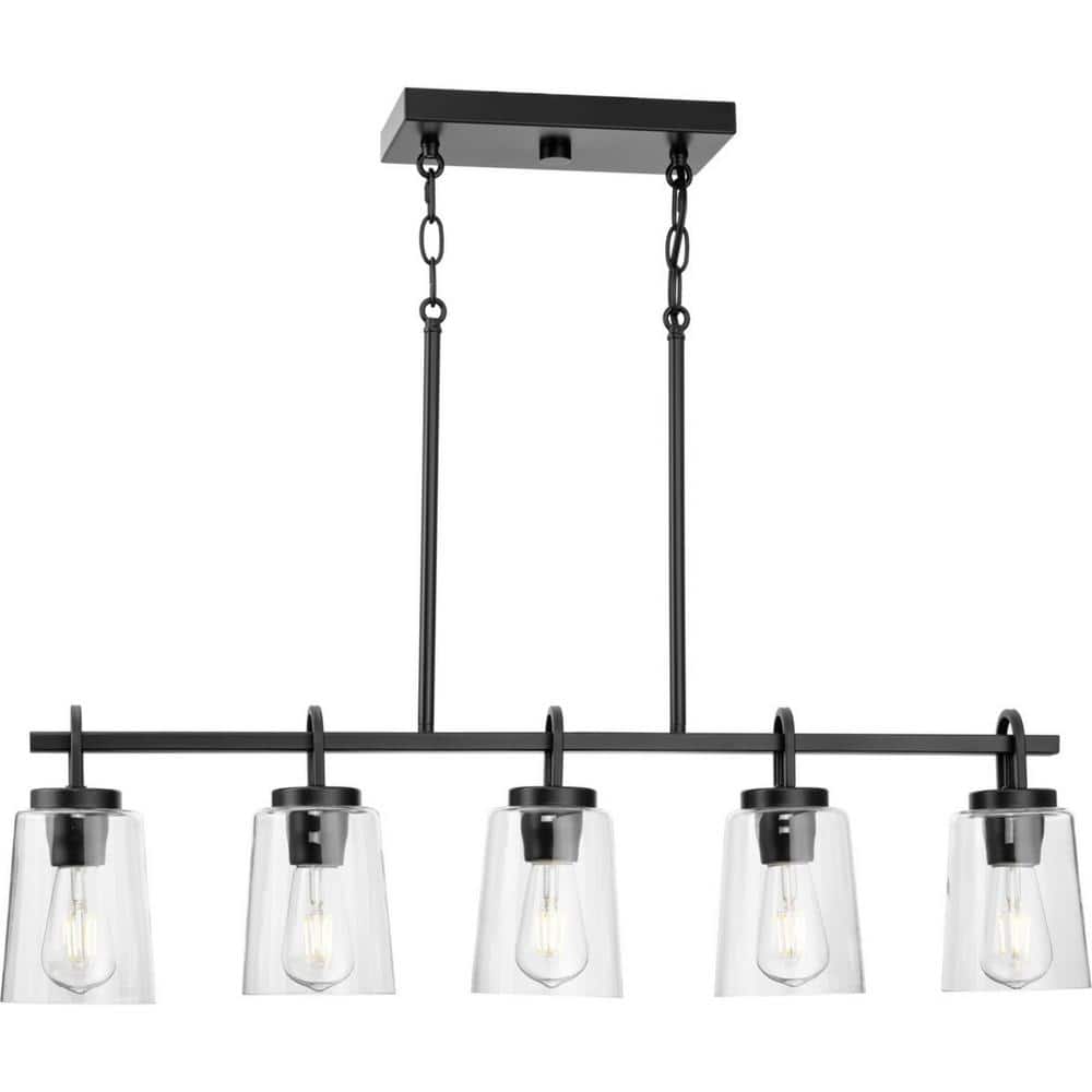 Progress Lighting Avec 5-Light Brushed Gold Modern/Contemporary White Glass Linear Large Hanging Kitchen Island Light