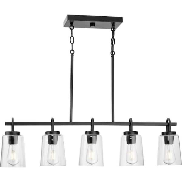 Progress Lighting Huntscroft Collection 34 in. 5-Light Matte Black Island Linear Chandelier for Bar, Kitchen and Dining Room