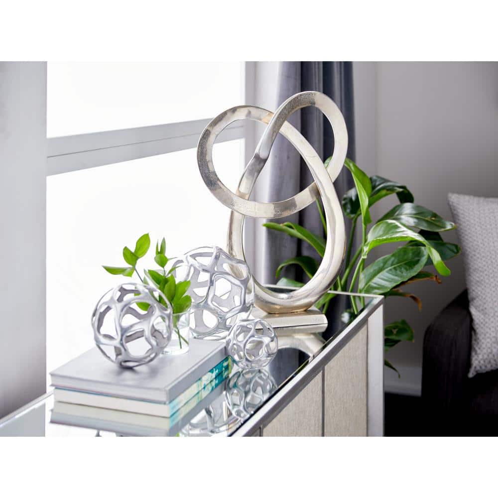 Set of 3 Polished Silver Metal Decorative Orbs