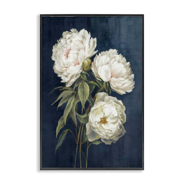 Stupell Industries White Blossoms on Blue by Alex Black Black framed Nature Giclee Art Print 18 in. x 12 in.