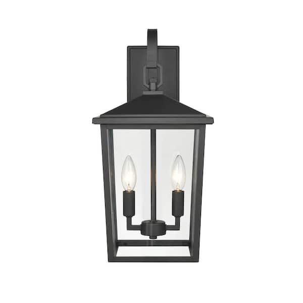 Fetterton 2-Light 9 in. Powder Coat Black Hardwired Outdoor Wall Lantern Sconce (1-Pack)