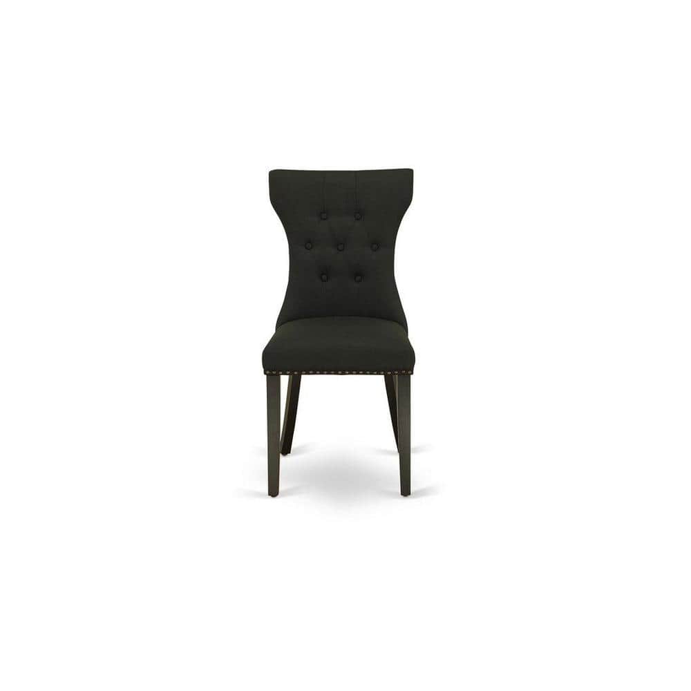 Elegant Tufted Black Linen and Rubber Wood 5-Piece Dining Set
