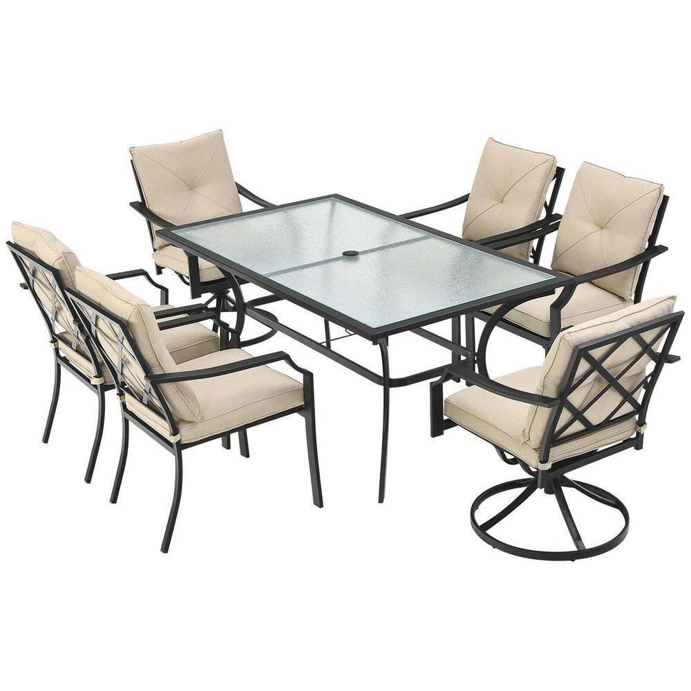 Gymax Black 7Piece Metal Cushioned Outdoor Dining Set Patio Furniture