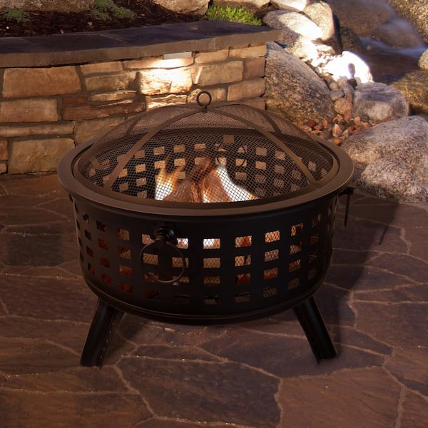 Pure Garden 26 in. Steel Round Fire Pit with Spark Screen and Log Poker  M150123 The Home Depot