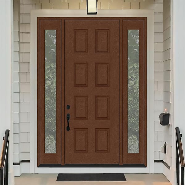 Regency 64 in. x 96 in. 8-Panel RHIS Chestnut Stain Mahogany Fiberglass Prehung Front Door w/Dbl 12in. Sidelites