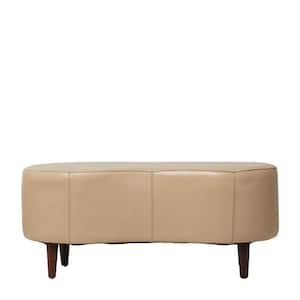 Beige Upholstered Curved Bench with Tapered Wooden Legs 18 in. X 43 in. X 20 in.