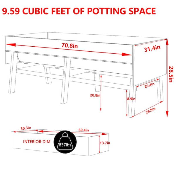VEIKOUS 71 in. L x 31 in. W Large Wooden Raised Garden Bed