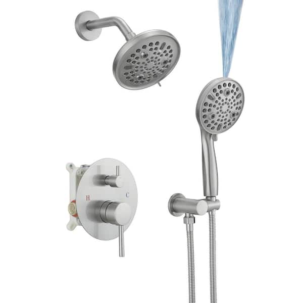 HOMEMYSTIQUE Single Handle 5-Spray Round Shower Faucet 2.5 GPM with 360 Degree Swivel in. Brushed Nickel (Valve Included)