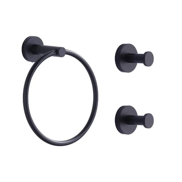 ARCORA Round 3 -Piece Bath Hardware Set with Mount Hardware Inculed Towel/Robe Hook in Matte Black