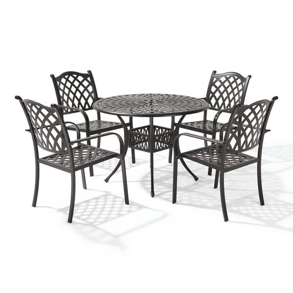 cell Offense controller LAUREL CANYON Classic Dark Brown 5-Piece Cast Aluminum Outdoor Dining Set  with Round Table and Stackable Dining Chairs Alu5Stack-42 - The Home Depot