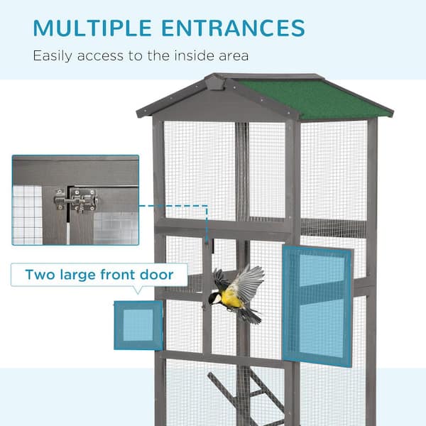 65 in. Gray Durable Bird Cage w/ Pull Out Tray and 2-Doors