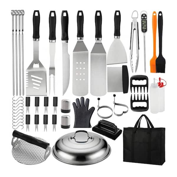 46-Piece Stainless Steel Griddle and Hibachi Tool Set with Plastic Handles for Electric and Gas Cooktops