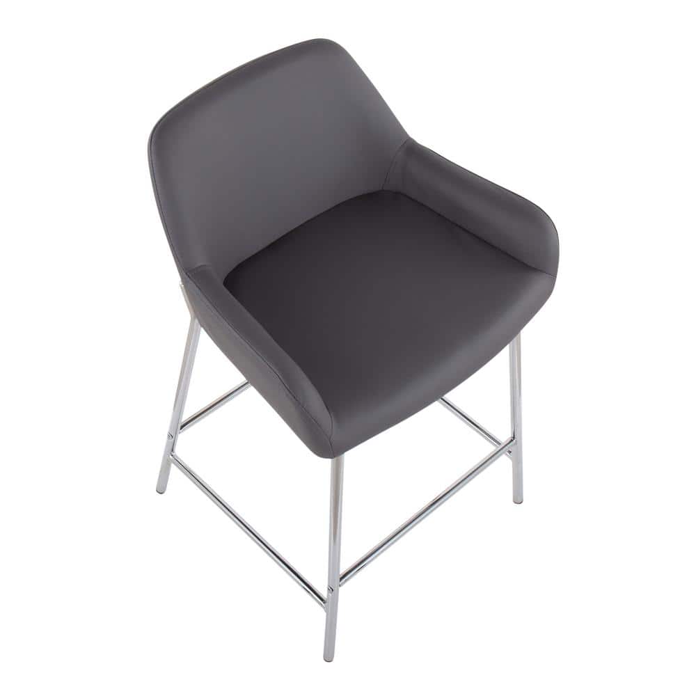 Daniella Chrome Metal and Grey Faux Leather Counter Stool